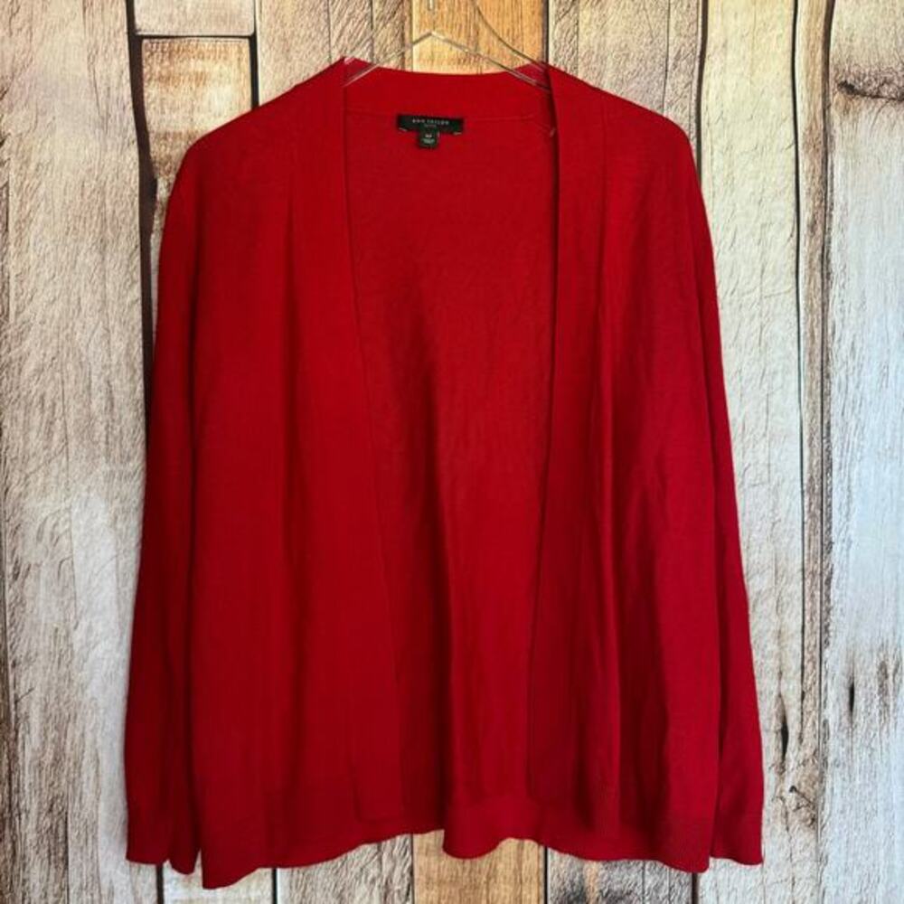 Ann‎ Taylor Sweater Cardigan Petite Open Front Red Lightweight Knit Classic XLP